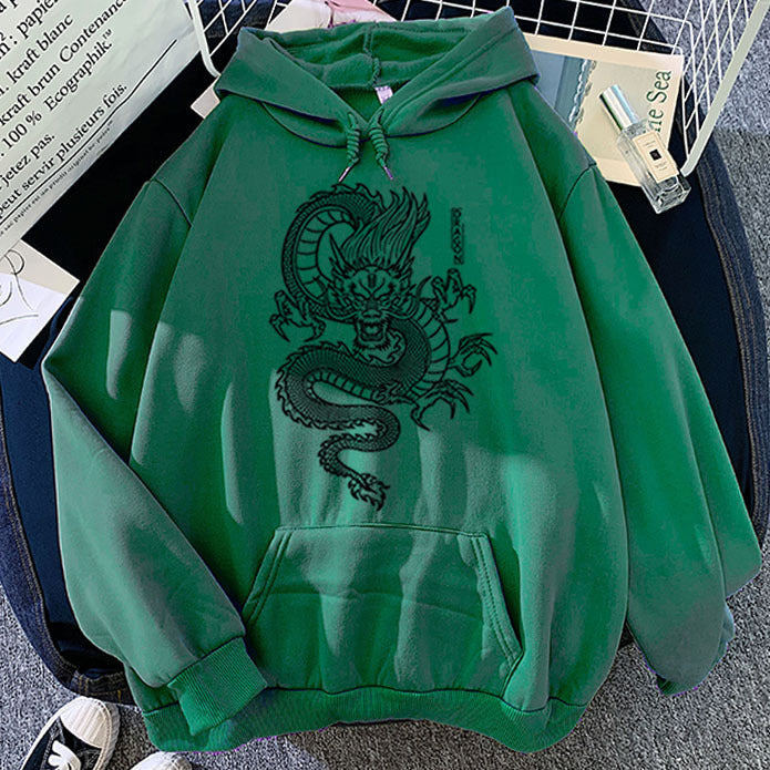 Stylish Men's Dragon Print Hoodie - Casual Cotton Pullover-The Yellow Prime