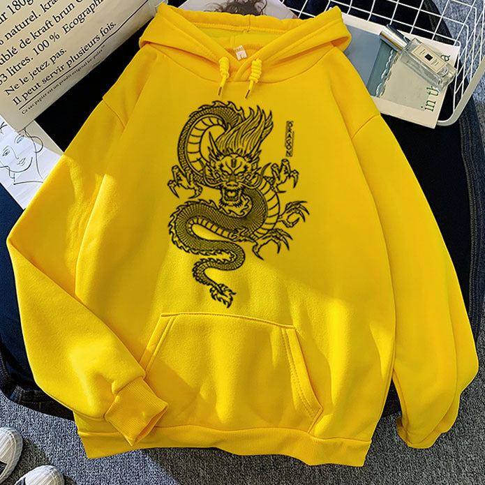 Stylish Men's Dragon Print Hoodie - Casual Cotton Pullover-The Yellow Prime