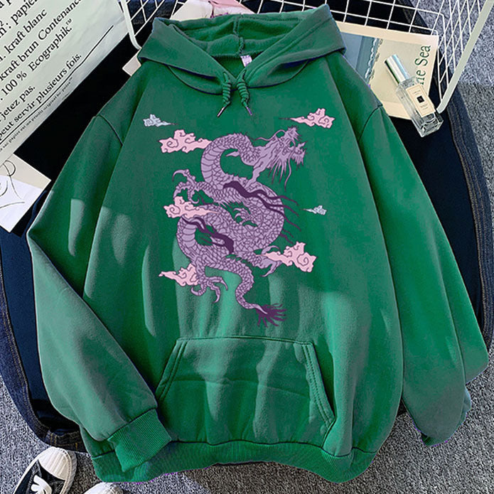 Stylish Men's Dragon Print Hoodie - Casual Cotton Pullover-The Yellow Prime