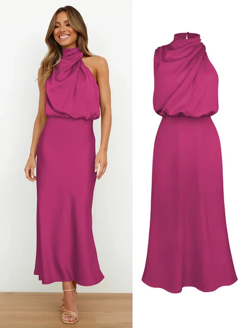 Women's Elegant Halter Midi Dress for Stylish Occasions-The Yellow Prime