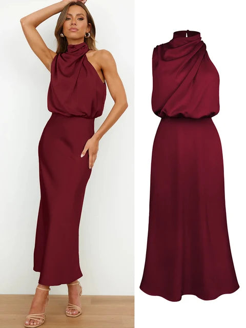 Women's Elegant Halter Midi Dress for Stylish Occasions-The Yellow Prime