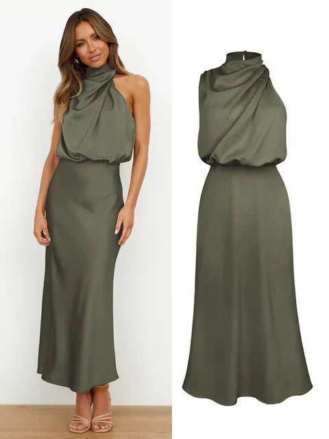 Women's Elegant Halter Midi Dress for Stylish Occasions-The Yellow Prime