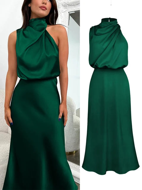 Women's Elegant Halter Midi Dress for Stylish Occasions-The Yellow Prime