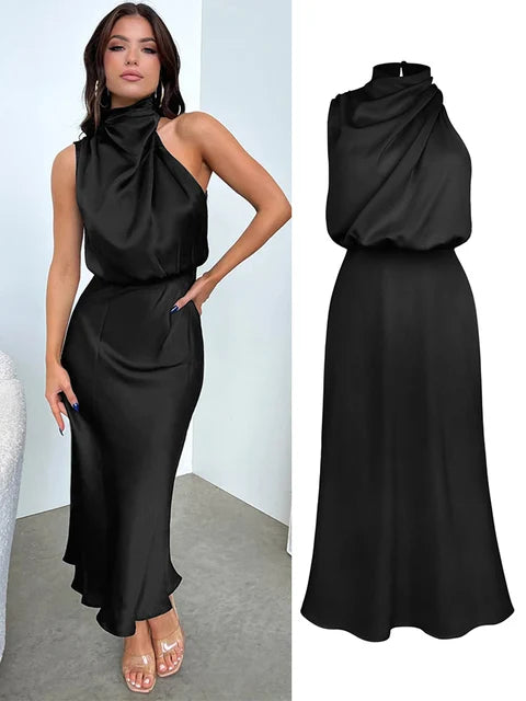 Women's Elegant Halter Midi Dress for Stylish Occasions-The Yellow Prime