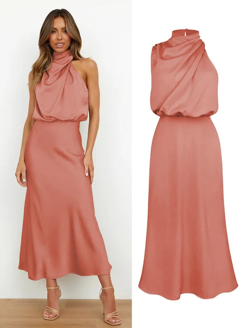 Women's Elegant Halter Midi Dress for Stylish Occasions-The Yellow Prime