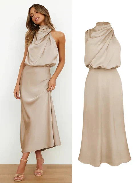 Women's Elegant Halter Midi Dress for Stylish Occasions-The Yellow Prime