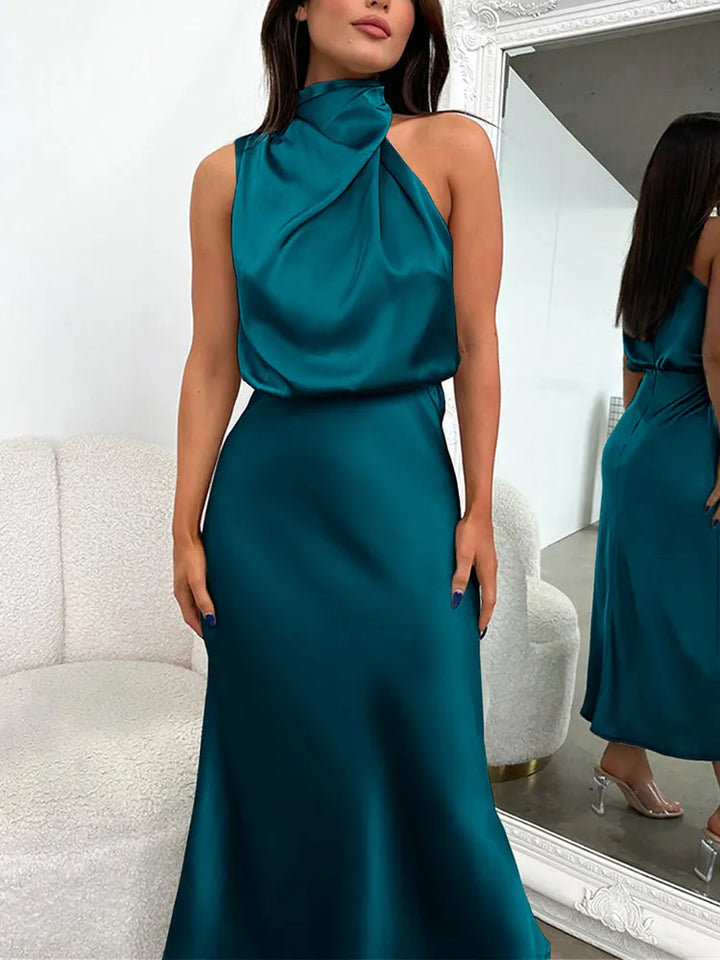 Women's Elegant Halter Midi Dress for Stylish Occasions-The Yellow Prime