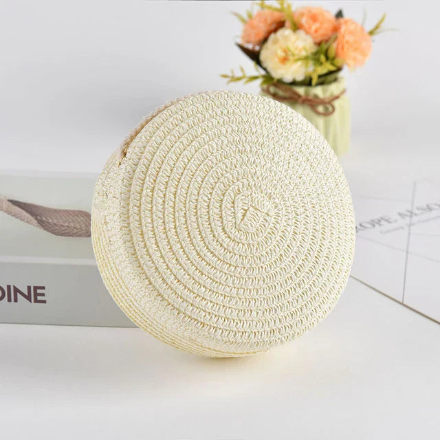 Sophia | Women's Stylish Round Hand-Woven Shoulder Bag with Zipper-The Yellow Prime