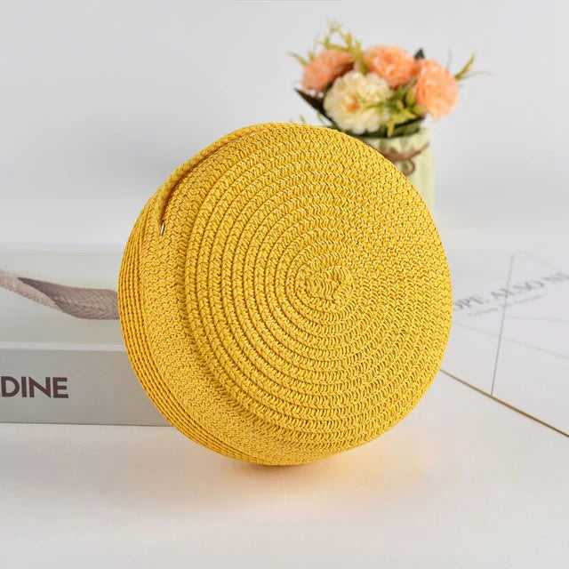 Sophia | Women's Stylish Round Hand-Woven Shoulder Bag with Zipper-The Yellow Prime