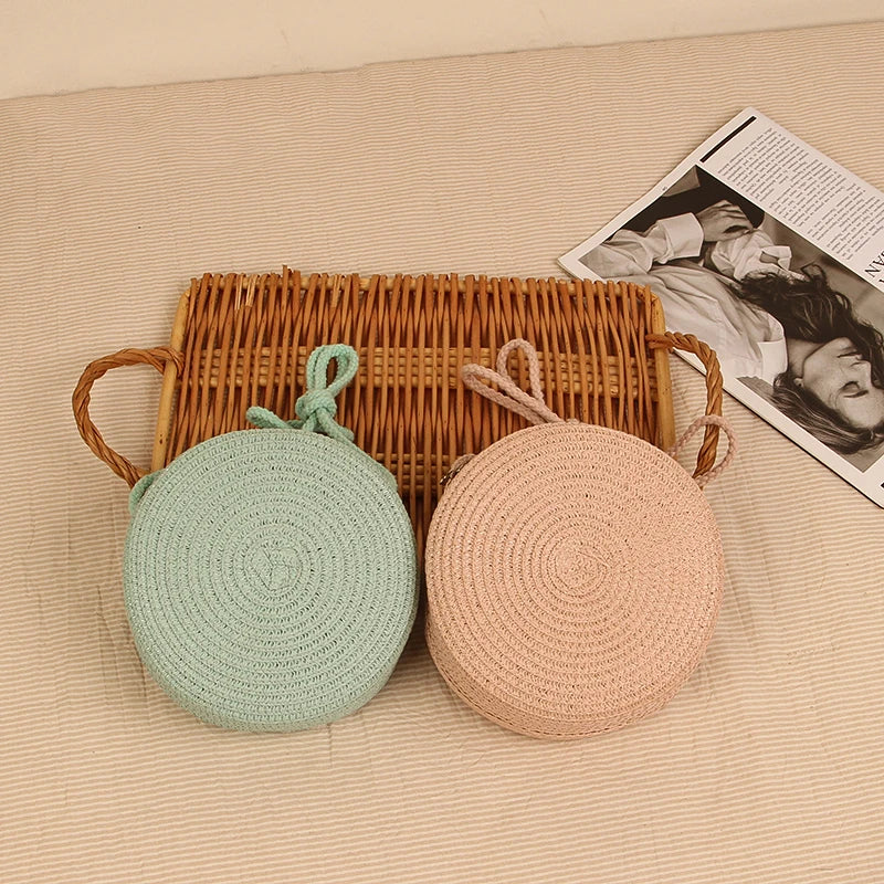 Sophia | Women's Stylish Round Hand-Woven Shoulder Bag with Zipper-The Yellow Prime