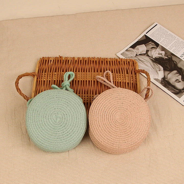 Sophia | Women's Stylish Round Hand-Woven Shoulder Bag with Zipper-The Yellow Prime