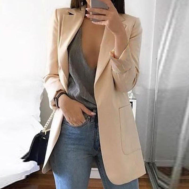 Women's tailored black blazer – fitted cotton blend for meetings-The Yellow Prime