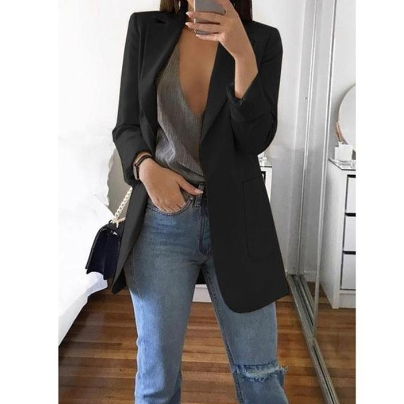 Women's tailored black blazer – fitted cotton blend for meetings-The Yellow Prime