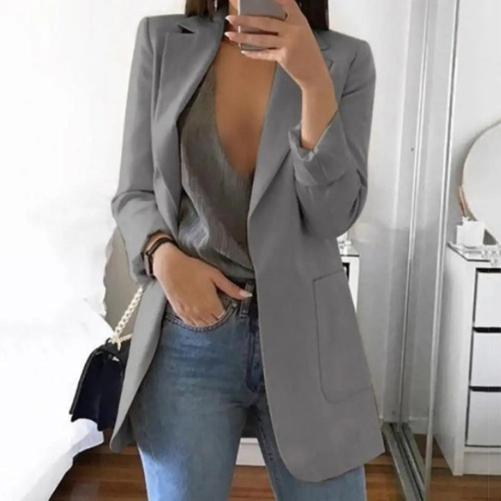 Women's tailored black blazer – fitted cotton blend for meetings-The Yellow Prime