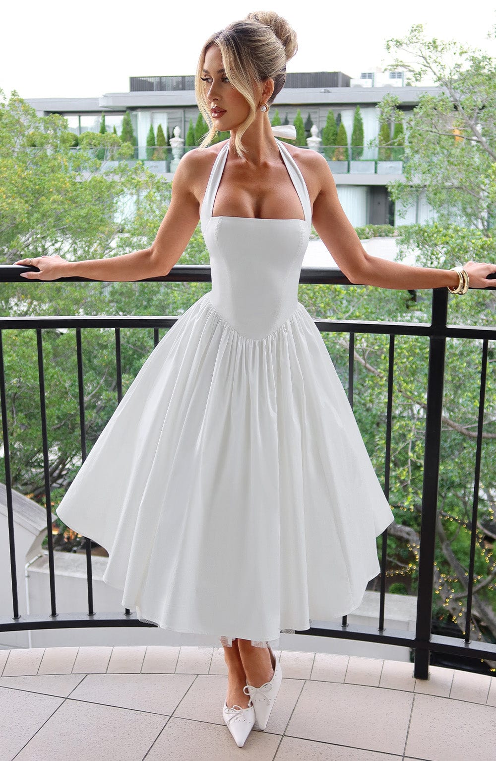 Teresa | Women's Chic Halter Midi Dress for Wedding Guests-The Yellow Prime
