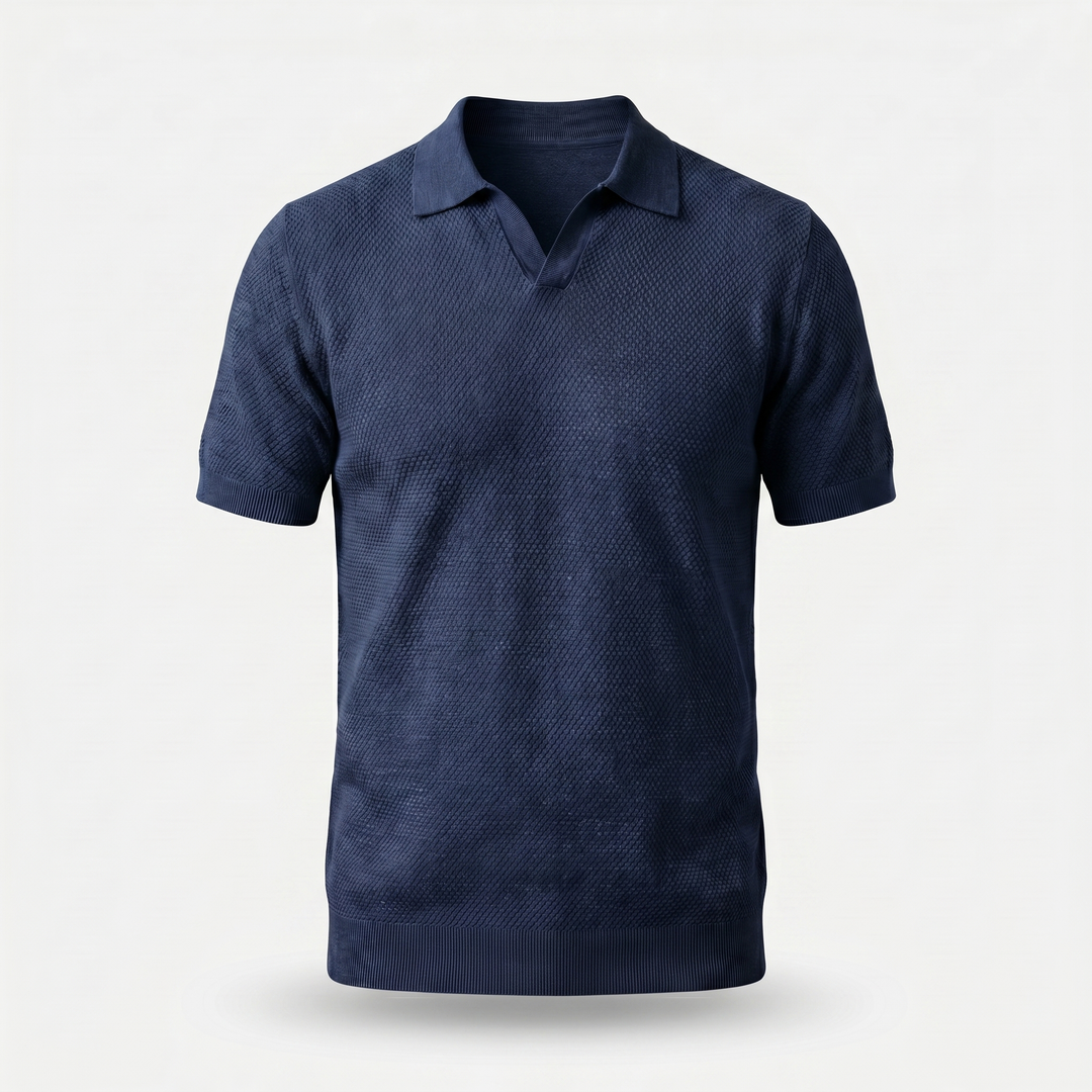 Men's Textured Knit Spread Collar Polo Shirt-The Yellow Prime