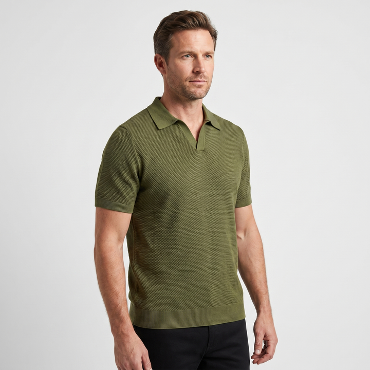 Men's Textured Knit Spread Collar Polo Shirt-The Yellow Prime