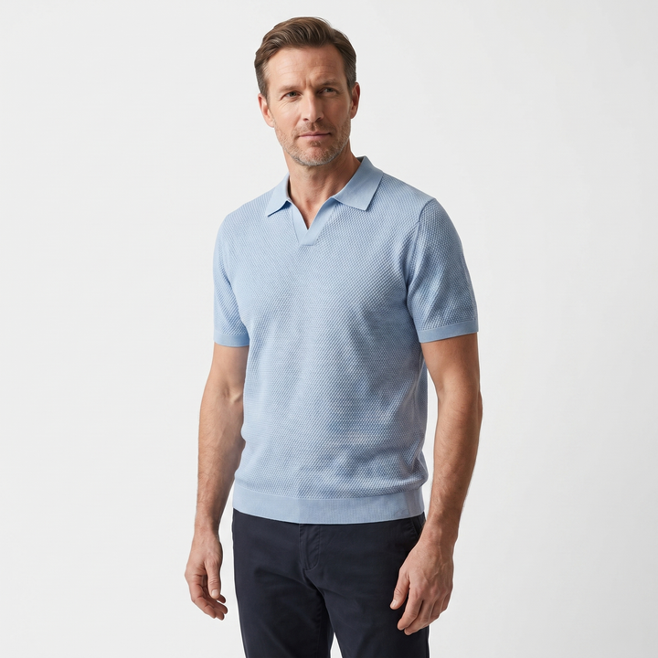 Men's Textured Knit Spread Collar Polo Shirt-The Yellow Prime