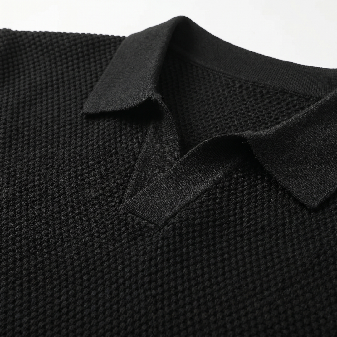 Men's Textured Knit Spread Collar Polo Shirt-The Yellow Prime