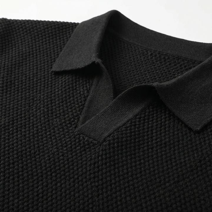 Men's Textured Knit Spread Collar Polo Shirt-The Yellow Prime