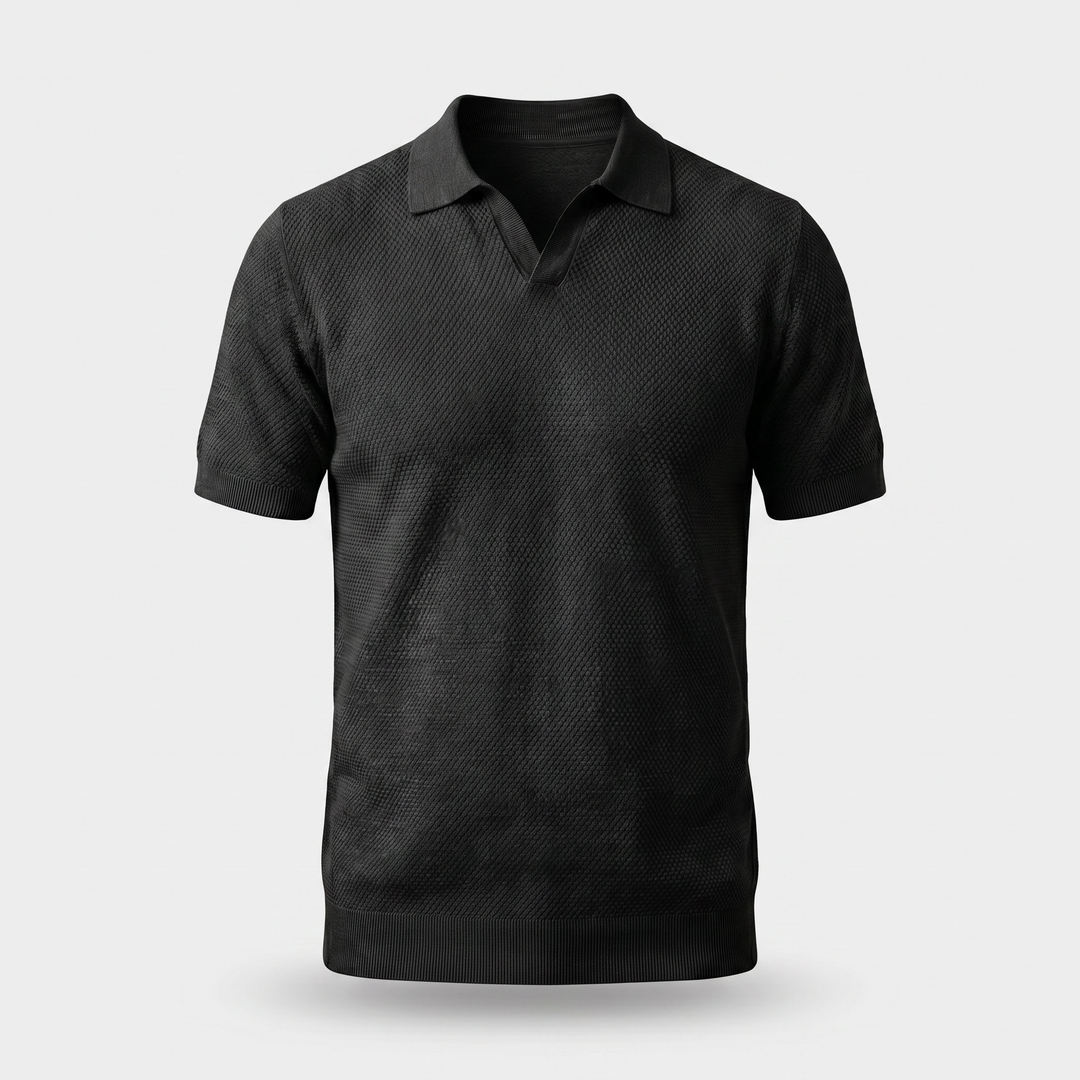 Men's Textured Knit Spread Collar Polo Shirt-The Yellow Prime