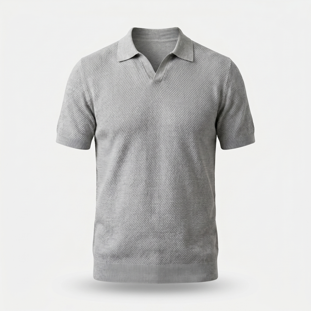 Men's Textured Knit Spread Collar Polo Shirt-The Yellow Prime