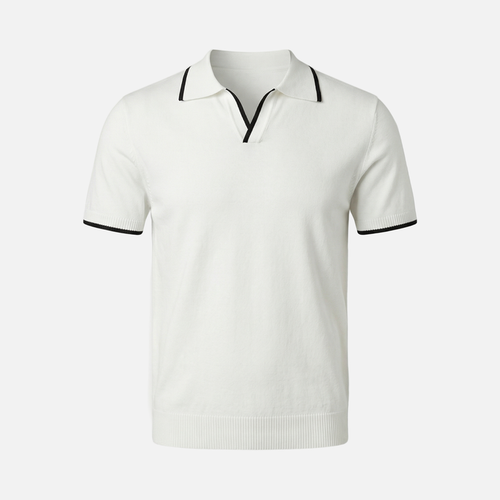 Men's Textured Deep V-Neck Polo Top-The Yellow Prime