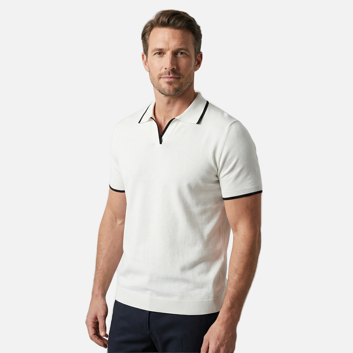 Men's Textured Deep V-Neck Polo Top-The Yellow Prime