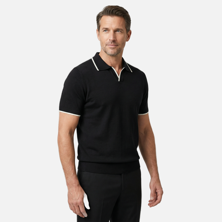Men's Textured Deep V-Neck Polo Top-The Yellow Prime