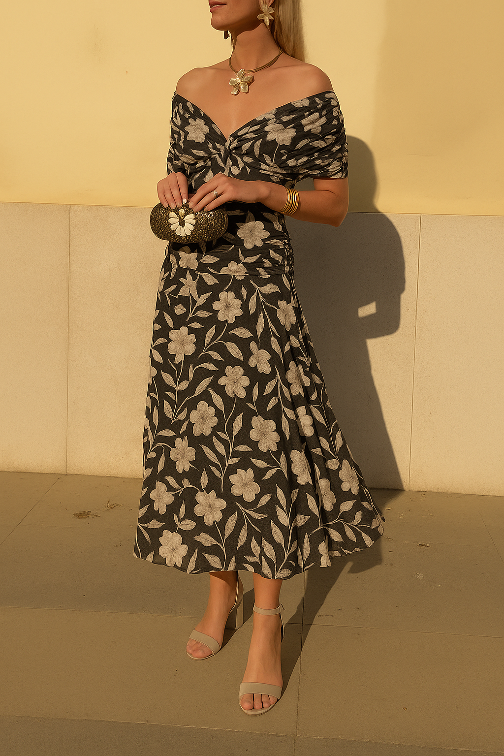 Thea | Women's Floral Wrap Midi Dress for Elegant Style-The Yellow Prime