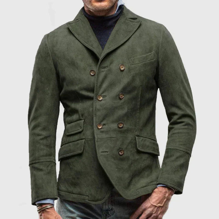 Men's Double-Breasted Blazer Jacket in Structured Fabric for Autumn-The Yellow Prime
