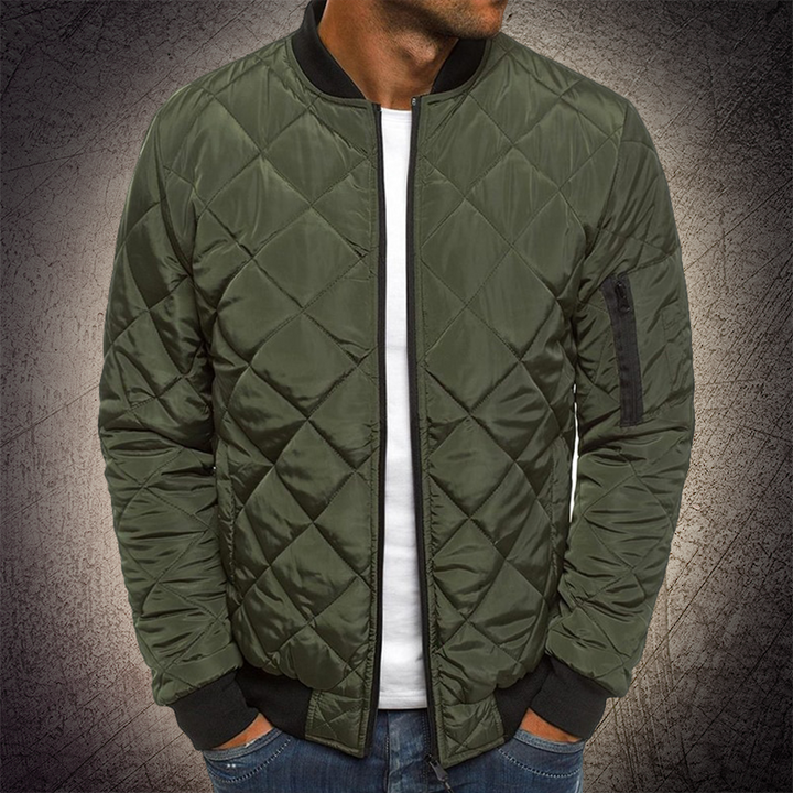 Men's Quilted Bomber Jacket with Zipper Closure