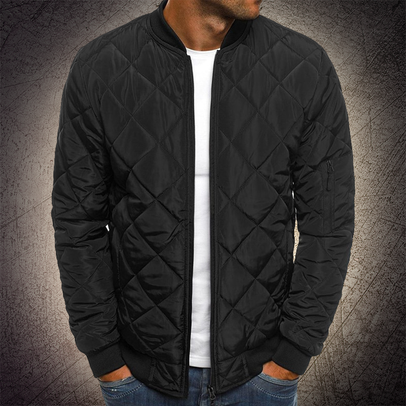 Men's Quilted Bomber Jacket with Zipper Closure