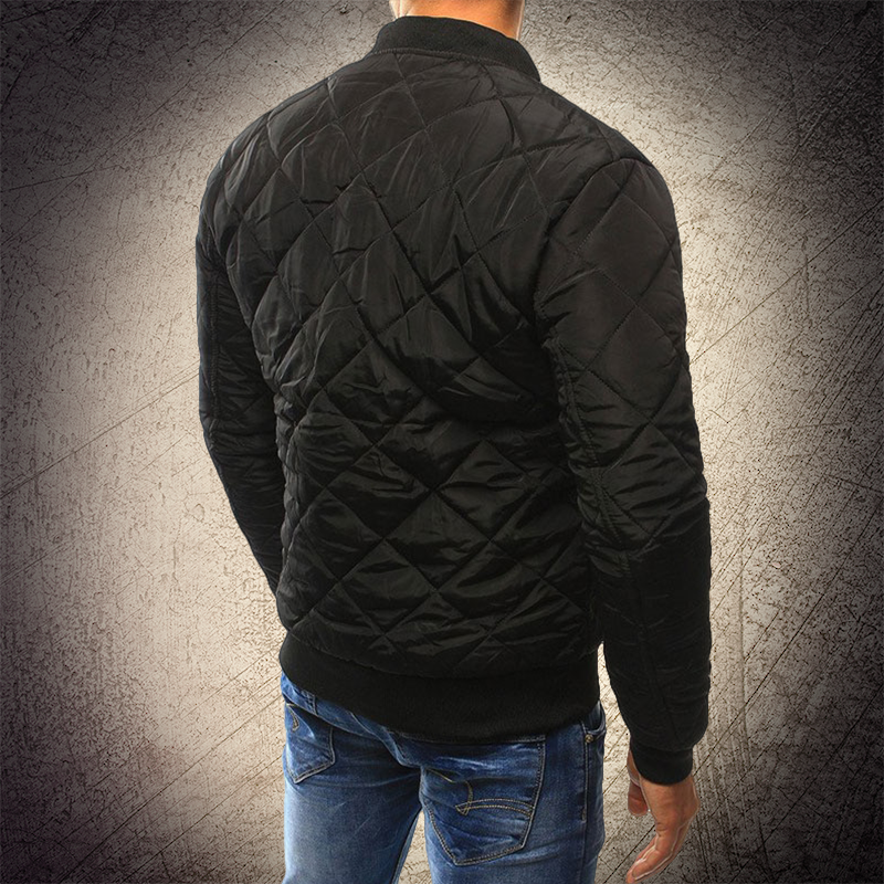 Men's Quilted Bomber Jacket with Zipper Closure
