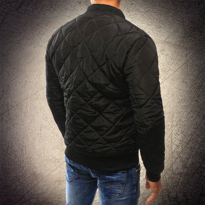 Men's Quilted Bomber Jacket with Zipper Closure