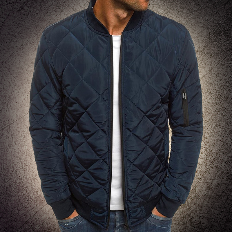 Men's Quilted Bomber Jacket with Zipper Closure
