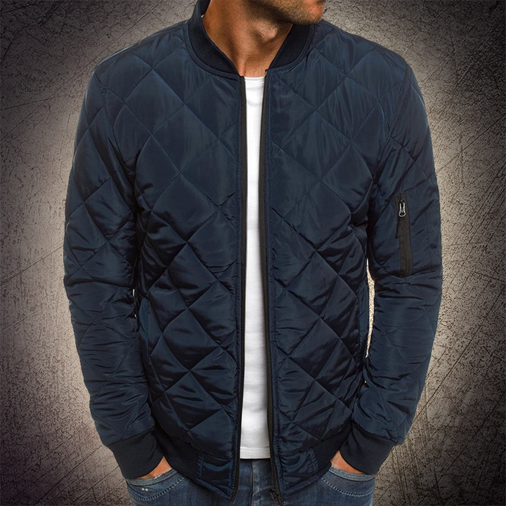 Men's Quilted Bomber Jacket with Zipper Closure