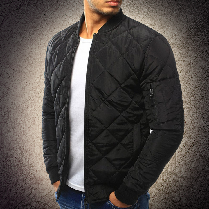 Men's Quilted Bomber Jacket with Zipper Closure
