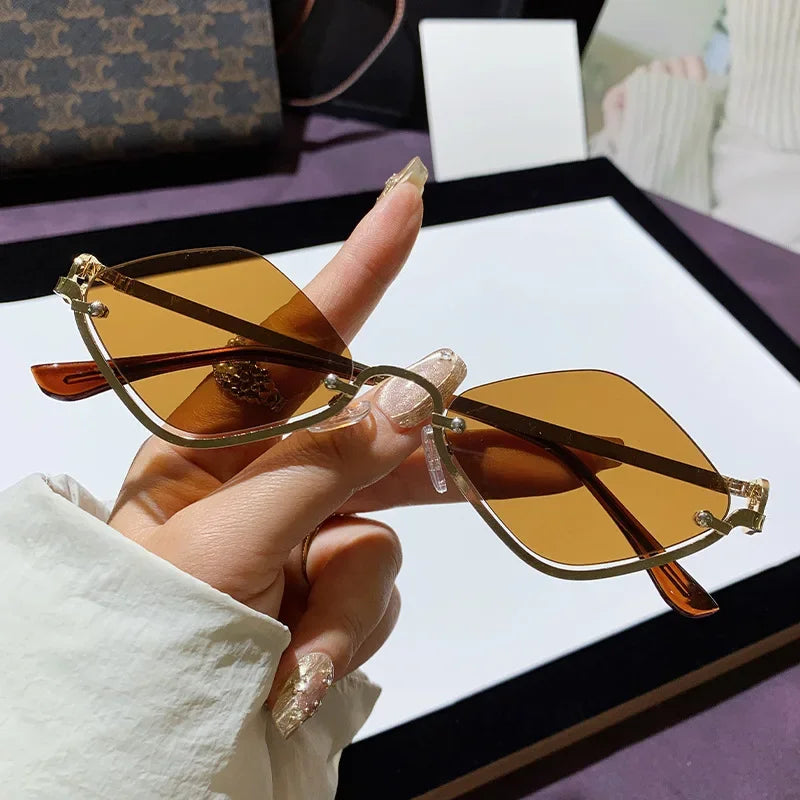 Women's Lightweight Semi-Rimless Diamond-Shaped Sunglasses for Outdoors-The Yellow Prime