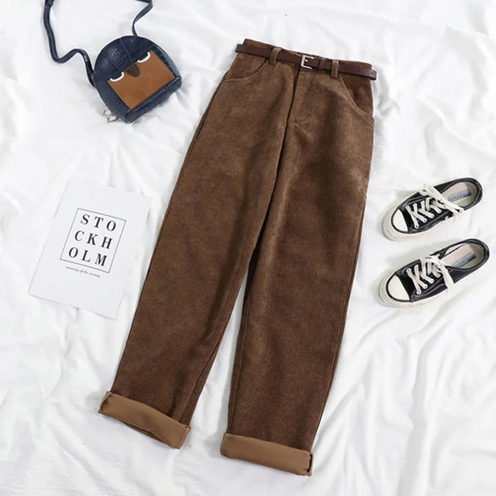 Women's High Waist Relaxed Fit Corduroy Pants-The Yellow Prime