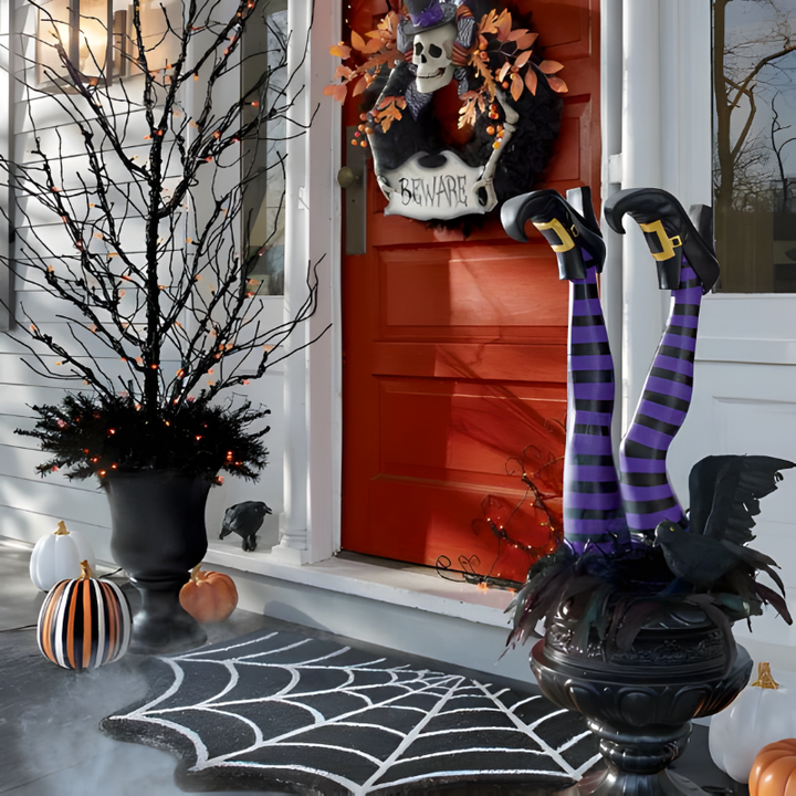 Halloween-Pflanzstecker mit Hexenbeinen und gestreiften Stiefeln, 2er-Set
