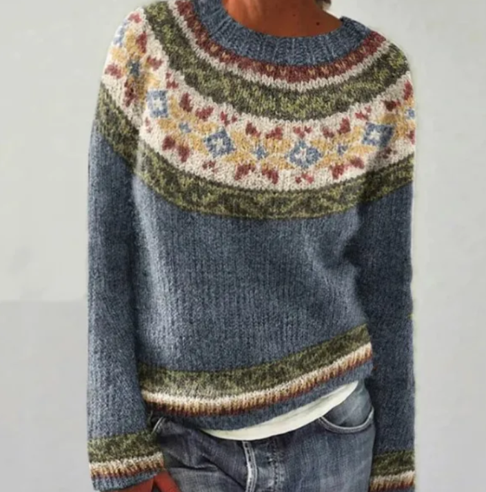 Women's Colorful Scandinavian Patterned Knitted Sweater
