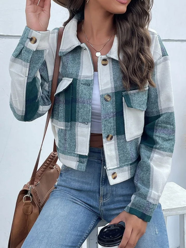 Women's Plaid Crop Jacket-The Yellow Prime
