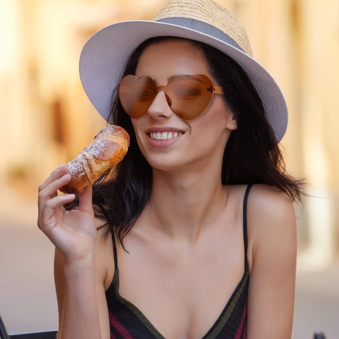 Women's Lightweight Heart-Shaped Sunglasses - Rimless Design, Clear Lenses-The Yellow Prime