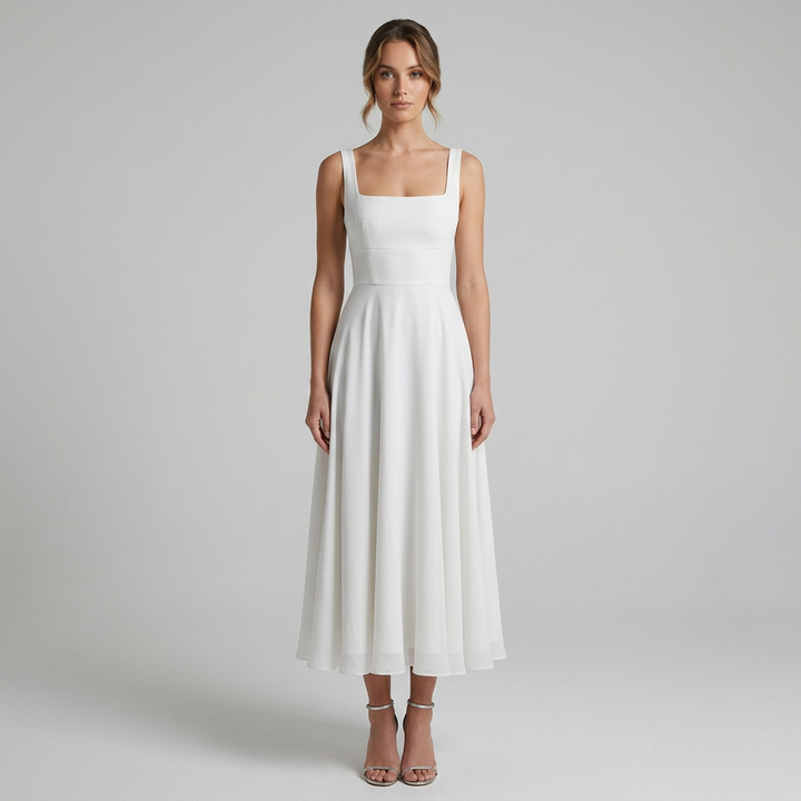 Victoria | Women's Elegant Square Neck Wedding Guest Dress-The Yellow Prime