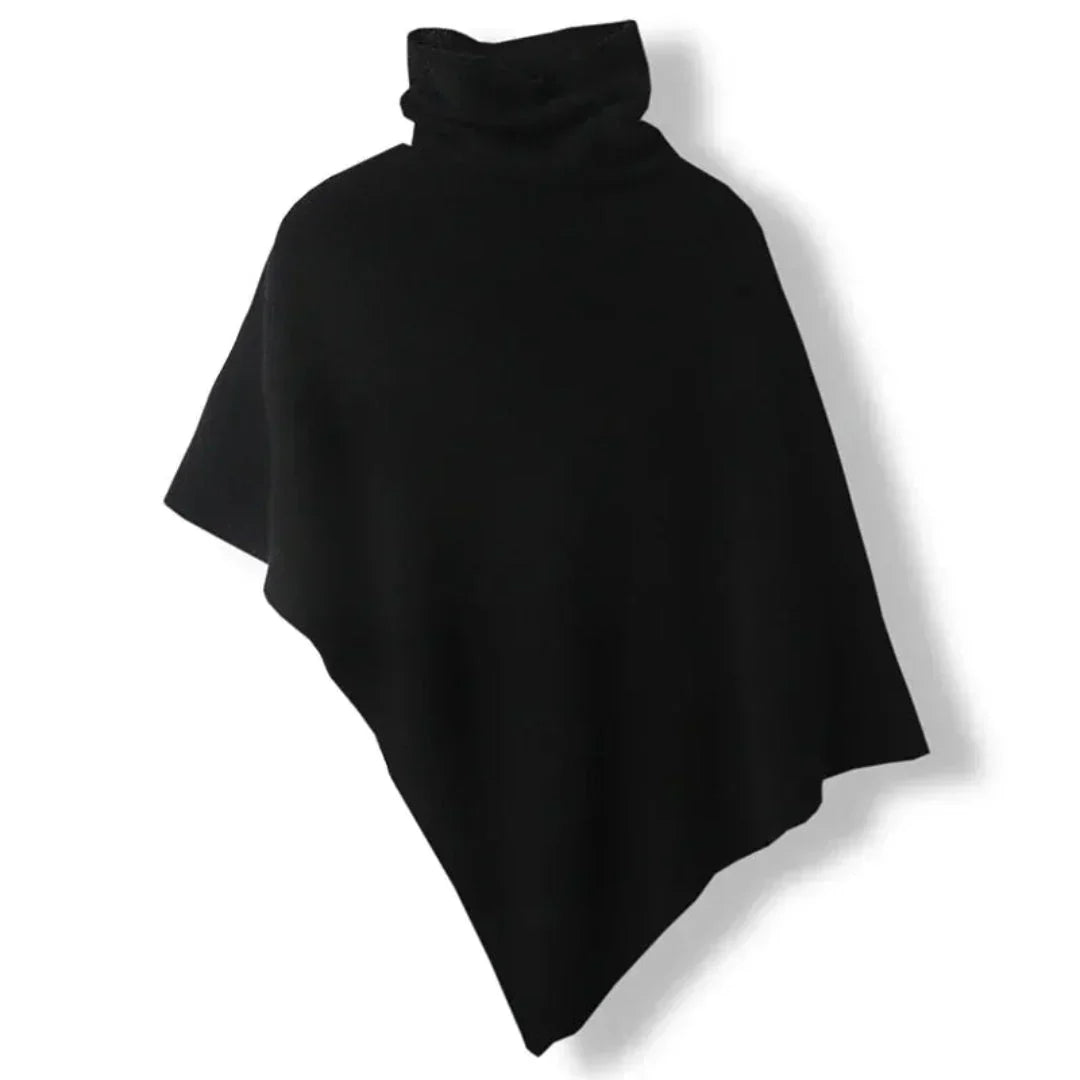 Women's Soft Wool Poncho - Turtleneck, Pointed Hem, Stylish Layering-The Yellow Prime