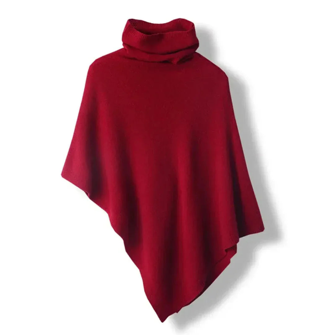 Women's Soft Wool Poncho - Turtleneck, Pointed Hem, Stylish Layering-The Yellow Prime