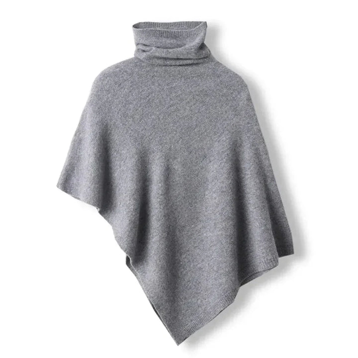 Women's Soft Wool Poncho - Turtleneck, Pointed Hem, Stylish Layering-The Yellow Prime