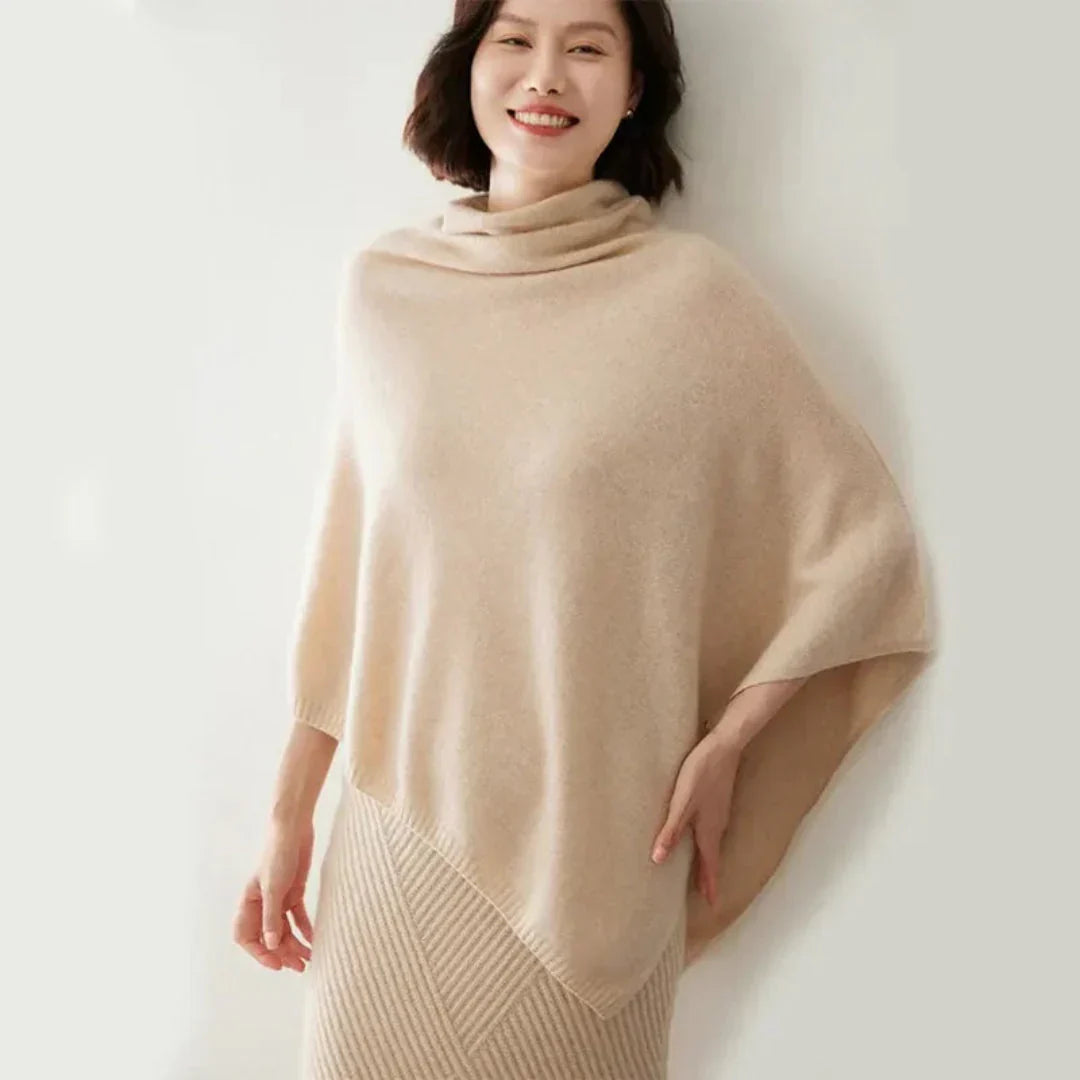 Women's Soft Wool Poncho - Turtleneck, Pointed Hem, Stylish Layering-The Yellow Prime