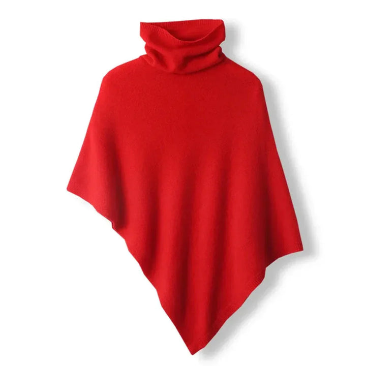 Women's Soft Wool Poncho - Turtleneck, Pointed Hem, Stylish Layering-The Yellow Prime